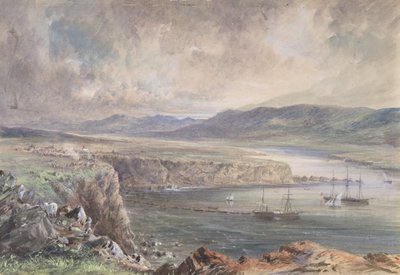 Foilhummerum Bay, Valentia, pohled z pevnosti Cromwell: Caroline a čluny..., 1865-66. od Robert Charles Dudley