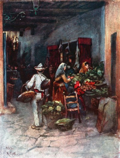 Stánky s ovocem a zeleninou, Pisa (barevná litografie) od Robert Charles Goff