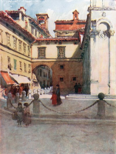 Piazza San Michele, Lucca (barevná litografie) od Robert Charles Goff