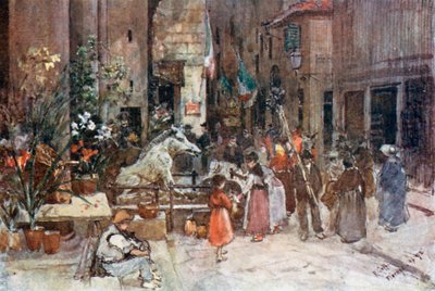 Mercato Nuovo v roce 1884 (barevná litografie) od Robert Charles Goff