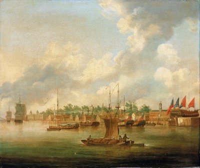 Navigace v Deptfordu na Temži (Anglie), naproti Královskému nábřeží, s velkou koncentrací soukromých loděnic. od Robert Cleveley