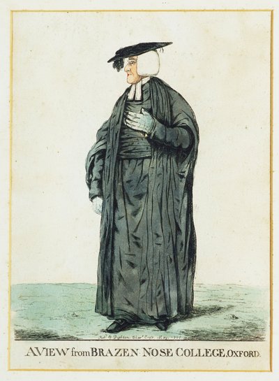 Pohled z Brazen Nose College, Oxford (ručně kolorovaný lept) od Robert Dighton