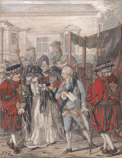 Margaret Nicholsonová při pokusu o atentát na Jeho Veličenstvo, Jiří III., v zahradním vchodu paláce sv. Jakuba, 2. srpna 1786 od Robert Dighton