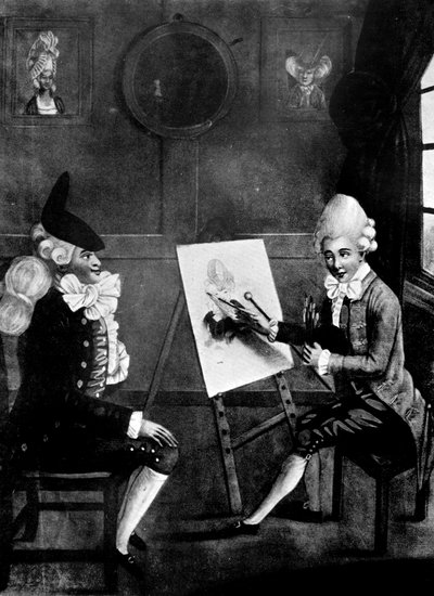 Malíř makaronů nebo Billy Dimple sedící u svého obrazu, 1770 od Robert Dighton