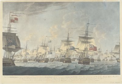 Bitva u Kamperduinu (1797): útok britské flotily Pohled na britskou flotilu v poledne 11. října 1797, směřující dolů k útoku na holandskou flotilu (...) (název předmětu) od Robert Dodd