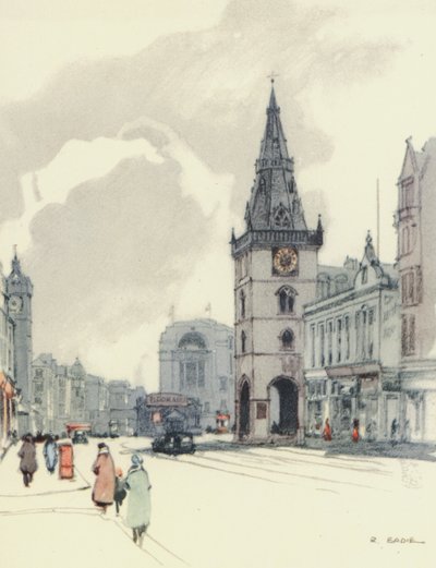 Glasgow: (barevná litografie): The Tolbooth and the Tron Steeple (barevná litografie) od Robert Eadie