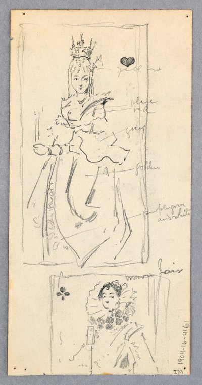Kresba, pouliční scéna, Itálie (recto); dva zarámované pohledy na ženy na hracích kartách (verso), 1882 od Robert Frederick Blum