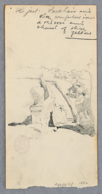Kresba, Pohled z vyvýšeného místa na město (recto); žena držící sklenici (verso), 1882 od Robert Frederick Blum