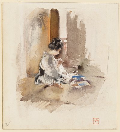 Japonská dívka šijící od Robert Frederick Blum