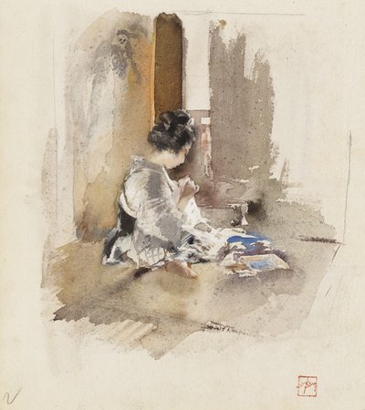 Japonské dívčí šití, 1890 od Robert Frederick Blum