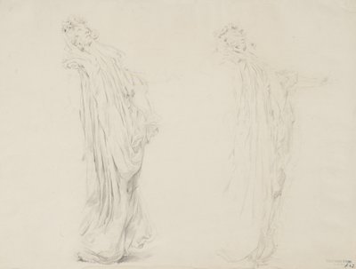 Studie dvou ženských postav pro nástěnnou malbu Nálady k hudbě, 1893-95 (grafit se žlutou tužkou na krémově tkaném papíře) od Robert Frederick Blum