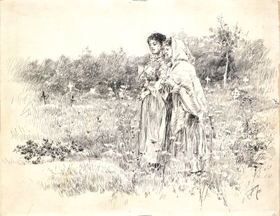 Dvě dívky stojící před hrobem od Robert Frederick Blum
