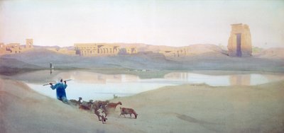Posvátné jezero, Karnak", asi 1900. Akvarel. Robert Talbot-Kelly (1861-1934) Anglický orientalistický krajinář. Egypt Krajina Vodní ruiny Kozoroh od Robert George Talbot Kelly