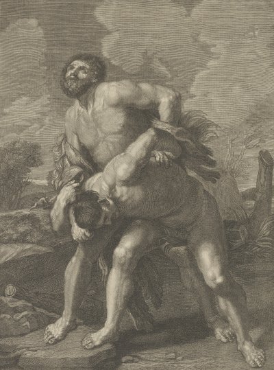 Herkules na sobě lví kůži a bojující s Achelousem, krajina v pozadí, ..., ca. 1713-72. od Robert Hecquet