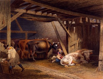 chlév (ručně barvená akvatinta) od Robert Hills