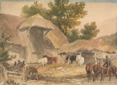 Dvůr s čekajícími koňmi od Robert Hills
