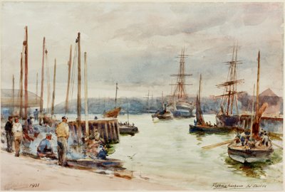 Fishing Harbour, North Shields (tužka a akvarel na papíře) od Robert Jobling