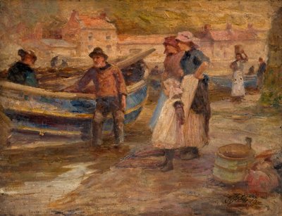 Přístavní scéna s rybáři od Robert Jobling