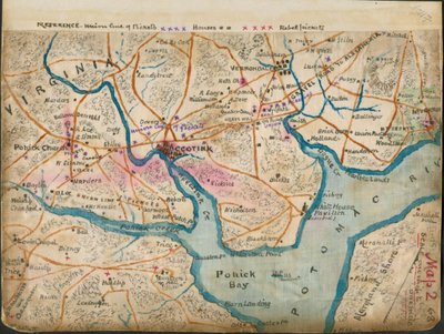 (Mapa dolního toku řeky Potomac s vyznačením piketů, leden 1862) LOC gvhs01.vhs00059 od Robert Knox Sneden