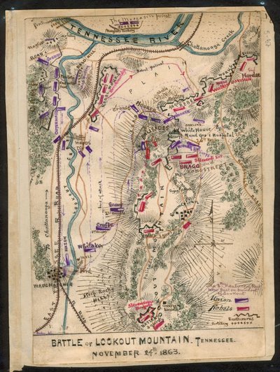 Bitva u Lookout Mountain, Tennessee 24. listopadu 1863. LOC gvhs01.vhs00173 od Robert Knox Sneden