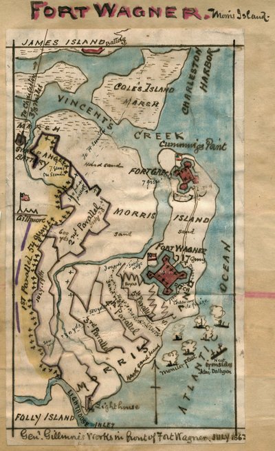 Fort Wagner. Morris Island LOC gvhs01.vhs00230 od Robert Knox Sneden