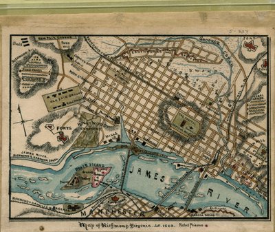 Mapa Richmondu ve Virginii...1863. LOC gvhs01.vhs00051 od Robert Knox Sneden