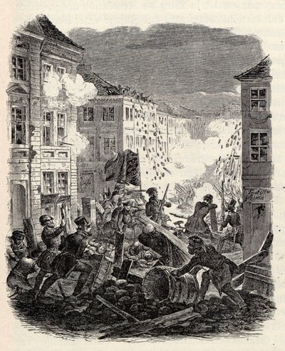 Boje na barikádách u radnice Cölln v Berlíně v noci z 18. na 19. března 1848. od Robert Kretschmer
