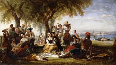 Fiesta Scene, na Lido, poblíž Benátek, 1848 od Robert McInnes