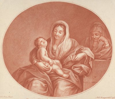 Sedící Panna s nemluvnětem Kristem spícím na jejím klíně, Svatá Alžběta vpravo, an..., 1776. od Robert Menageot