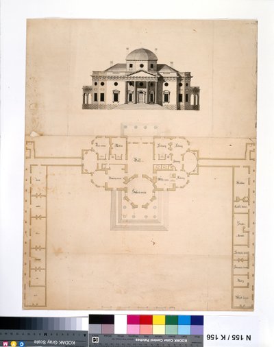 Monticello: 2. verze (půdorys a západní pohled) od Robert Mills