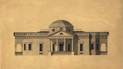 Monticello: 2. verze západní elevace, recto, pero 1803 a inkoust s wc na papíře od Robert Mills