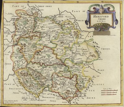 Mapa Hertfordshire (barevná rytina) od Robert Morden