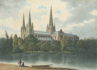 Katedrála Lichfield - South West View: malba vodovými barvami, červenec 1824 (malba) od Robert Noyes
