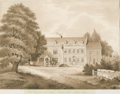 Stourton - "Stew Poney Inn near Kinver": sépiová kresba, 1828 od Robert Noyes