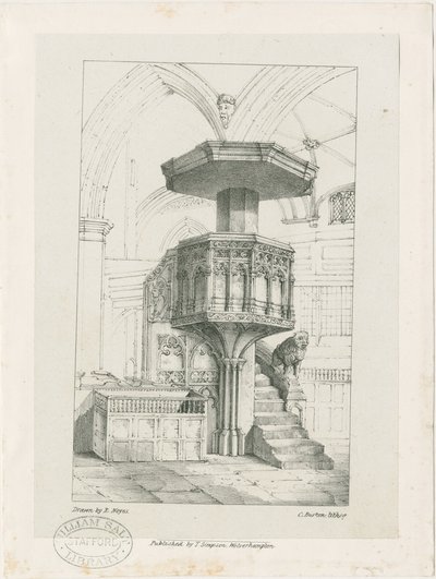 Wolverhampton - Kazatelna v kostele svatého Petra: litografie, nd [c 1844] (tisk) od Robert Noyes