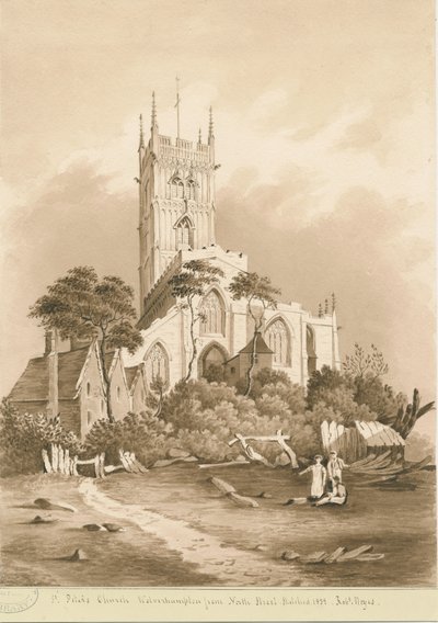Wolverhampton - Kostel svatého Petra: sépiová kresba, 1838 od Robert Noyes