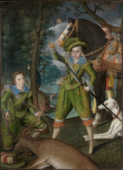 Henry Frederick (1594-1612), princ z Walesu, se sirem Johnem Haringtonem (1592-1614), v loveckém poli od Robert Peake the elder