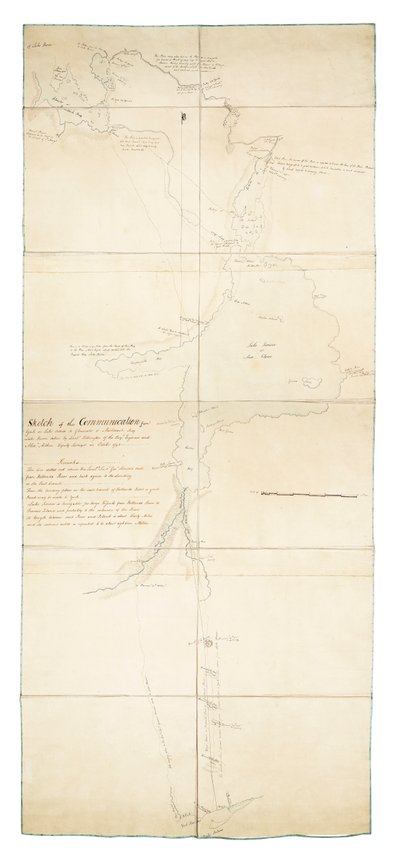Náčrt komunikace z Yorku na jezeře Ontario do zátoky Glouscester [sic] nebo Machidash Lake Huron pořízený poručíkem Pilkingtonem z Roy.l Engineers a zástupcem geodeta Alexem Aitkenem v říjnu 1793. od Robert Pilkington