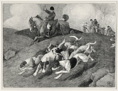 Lovecká scéna (litho) od Robert Polhill Bevan