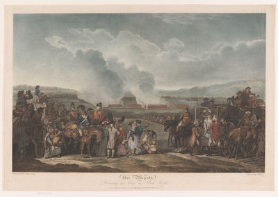 George III sleduje své jednotky v Blackheath Jeho Veličenstvo, přezkoumává své jednotky na Černém vřesovišti (název na objektu) od Robert Pollard (I)