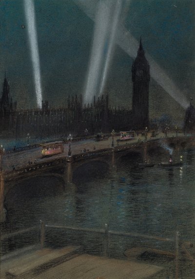 Válečné světlomety nad Westminsterským mostem od Robert Randoll
