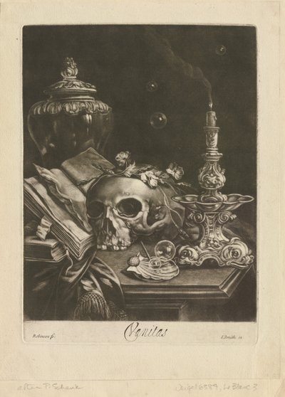 Zátiší Vanitas, kolem 1685-88 (mezzotinta s vypalováním) od Robert Robinson