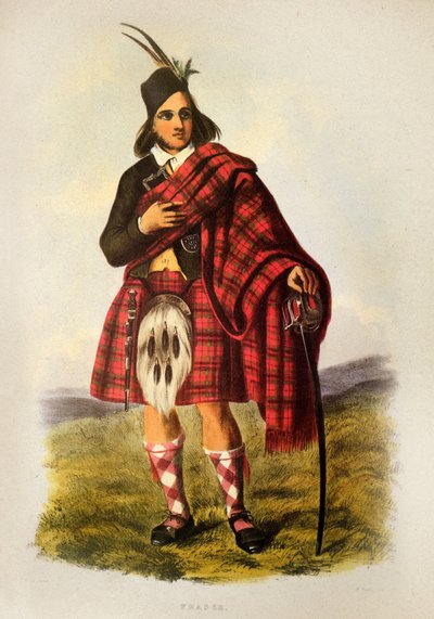 Bojovník Fraserů ze skotského klanu v kiltu - litografie Roberta Ronalda Mciana z knihy "The Clans of The Scottish Highlands" z roku 1845 od Robert Ronald McIan