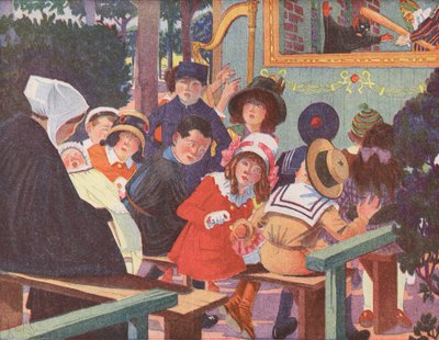 Představení Punch and Judy přerušené pláčem dítěte (barevná litografie) od Robert Salles