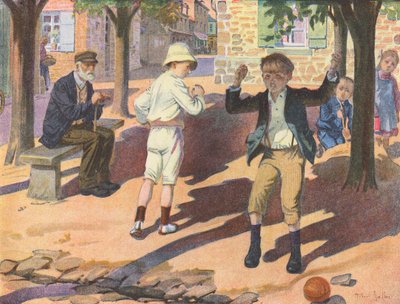 Výbuch hněvu chlapce při hře s kamarádem (barevná litografie) od Robert Salles