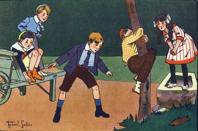 Kočičí okoun. Rytí do „“ Co hrajeme? “” od E. Webera s akvarelovými kresbami Roberta Sallese (1871-1929). Knihovna Garnier Freres, Paříž od Robert Salles
