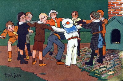 Kočka a myš. Rytí do „“ Co hrajeme? “” od E. Webera s akvarelovými kresbami Roberta Sallese (1871-1929). Knihovna Garnier Freres, Paříž od Robert Salles