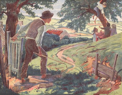 Děti drhnoucí třešně (barevná litografie) od Robert Salles