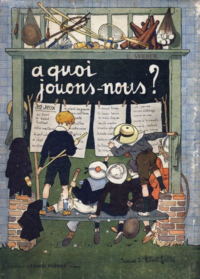 Obálka „“ Co hrajeme? “” od E. Webera s akvarelovými kresbami Roberta Sallese (1871-1929). Rytina. Knihovna Garnier Freres, Paříž od Robert Salles