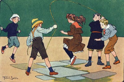 Skok má lano. Rytí do „“ Co hrajeme? “” od E. Webera s akvarelovými kresbami Roberta Sallese (1871-1929). Knihovna Garnier Freres, Paříž od Robert Salles